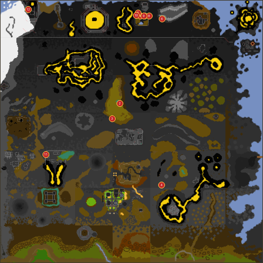 The twelve marked sites
